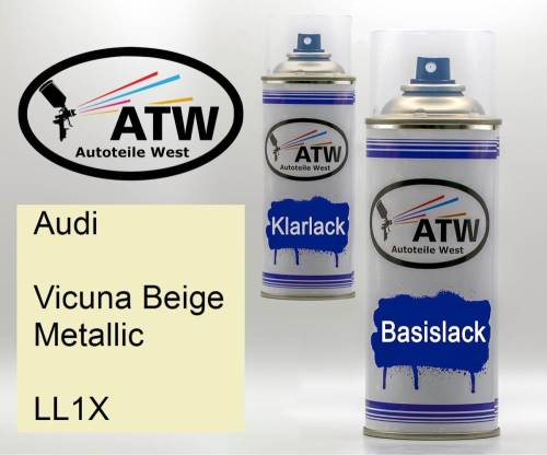 Audi, Vicuna Beige Metallic, LL1X: 400ml Sprühdose + 400ml Klarlack - Set, von ATW Autoteile West.